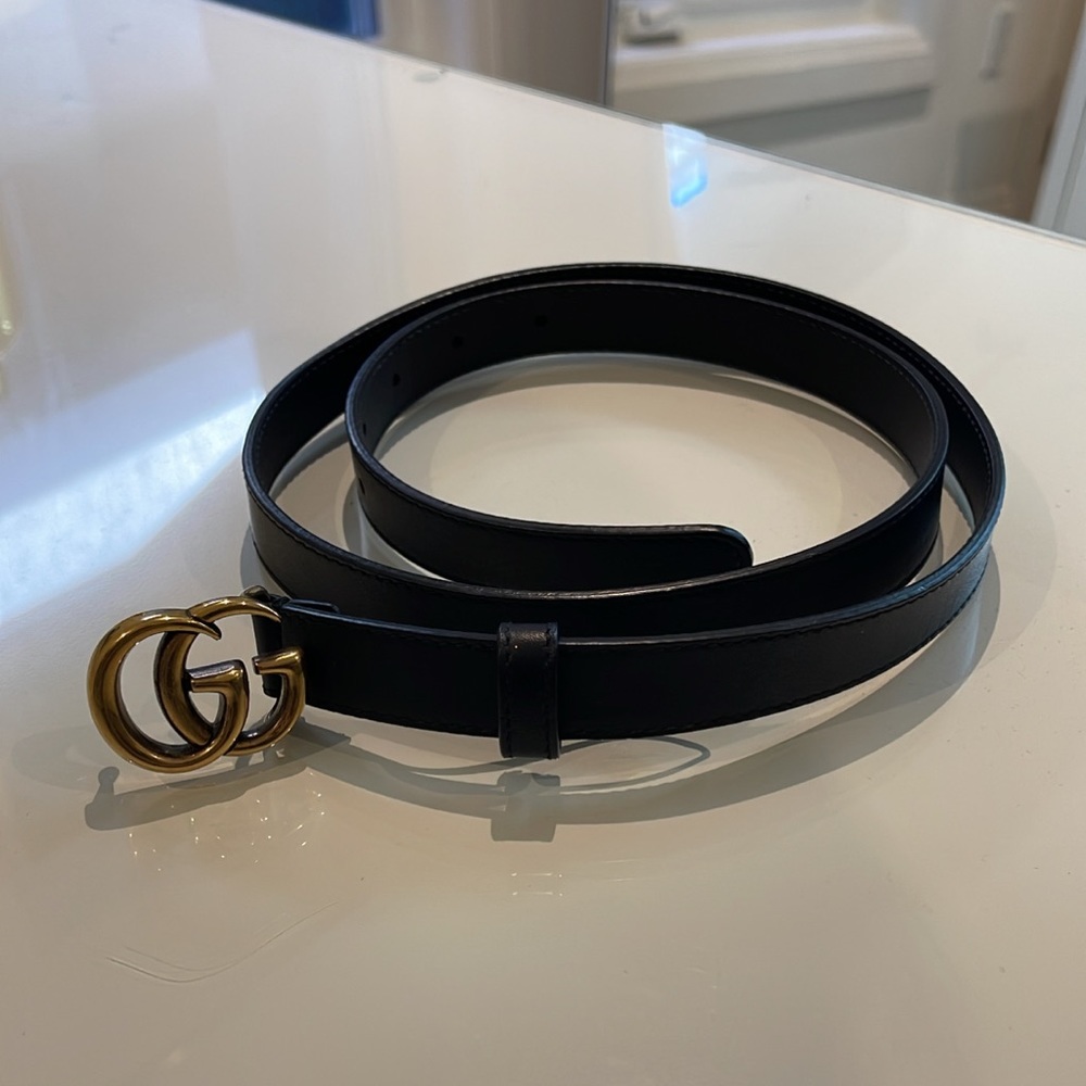 GUCCI thin marmot belt in black
